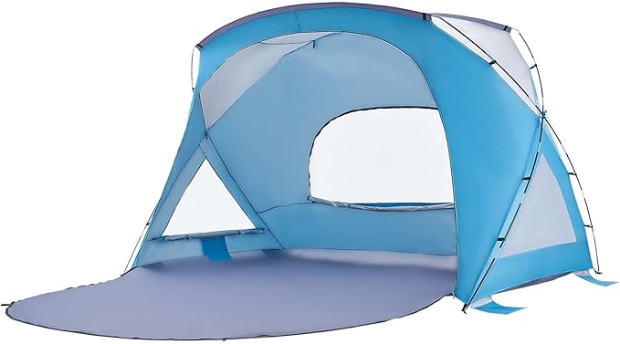 VEVOR Beach Tent Sun Shelter for 6 Person, UPF 50+, Portable Sun Shade Beach with Carrying Bag & Sand Pockets, Lightweight and Easy Setup Beach Umbrella for Family Camping Outdoor Picnic