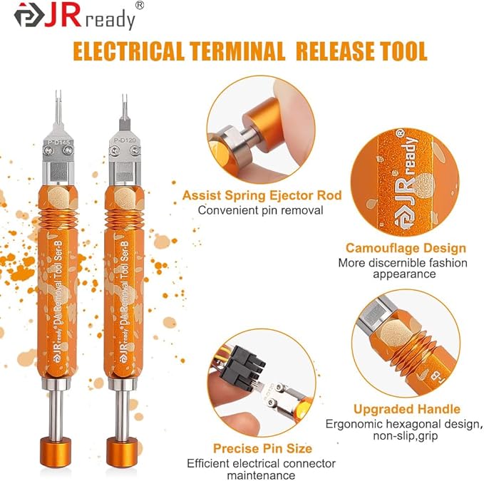 JRready ST5262 2Pcs Molex Micro Fit Extractors+JRDDS Series Terminal Removal Tool Kit Molex Pin Extractor Tool with Storage Handle 9 Replaceable Tips for AMP Delphi Molex Bosch Connectors