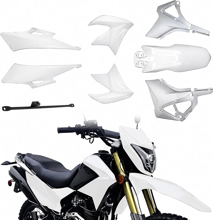 Hawk 250 Plastics Fairing Kit (All Years) - Premium PP Dirt Bike Bodywork Replacement with Fenders & Tank Guards - OEM Fitment White
