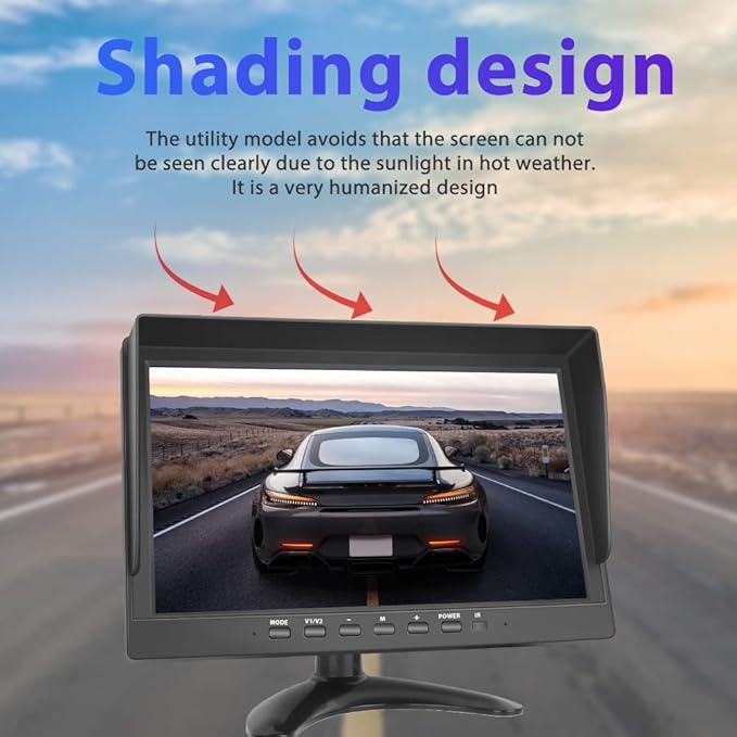 Hikity 10 Inch Small Monitor Screen Video Displays Quad Split HD Screen, 4 Channels RCA Video Inputs for Car Backup Camera & Home Surveillance Security System + Headrest Mounting Bracket & Dash Stand