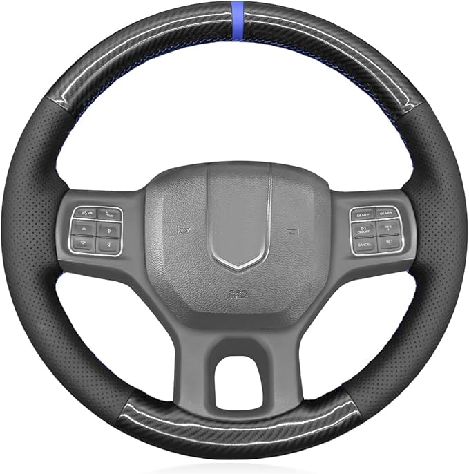 MEWANT DIY Black Shiny PU Carbon Fiber Artificial Leather Steering Wheel Wrap for Dodge RAM 1500 1500 Classic 2500 3500