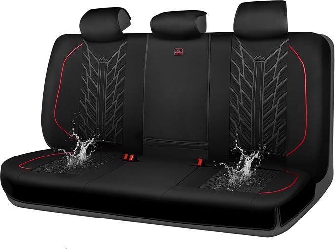 CAR PASS Waterproof Split Bench Seat Covers,Neoprene Rear Seat Covers,All-Weather Non-Slip Durable, Universal Fit for SUVs Sedans Trucks Vans Automotive,Black