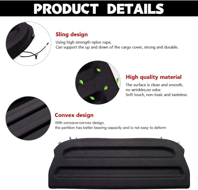 Powerty Cargo Cover for 2015-2019 2020 Honda Fit Accessories Retractable Trunk Cover Security Cover Shielding Cargo Luggage Cover Black