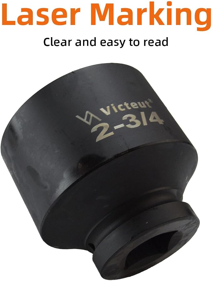 1" Drive 2-3/4" Impact Socket, 6-Point, Heat Treated Cr-V Alloy Steel, One-Piece Forged, Surface Phosphating and Blackening Treatment, Anti-rust, Radius Corner Design, No Harm to Nut Corners