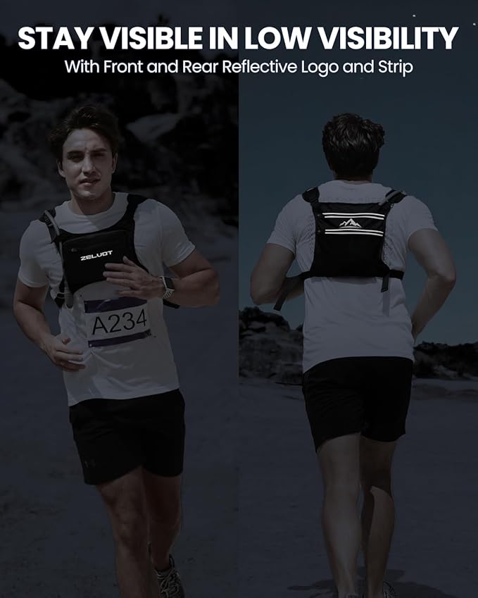 Zelvot Running Vest with 1L Water Bladder, USA Original Patent, Adjustable Reflective Running Hydration Vest, Lightweight Chest Pack for Men Women for Hiking, Cycling
