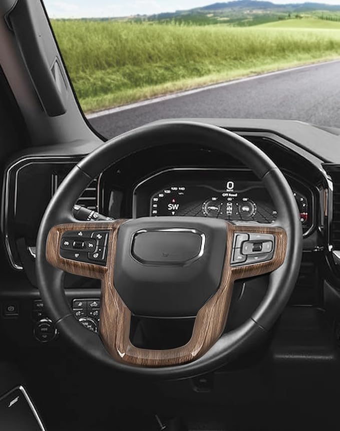 Voodonala Wood Grain Steering Wheel Panel Trim Cover fit for GMC-Sierra 1500 2019-2025 & GMC-Sierra 2500HD/3500HD 2020-2024, for GMC-Yukon 2021-2024