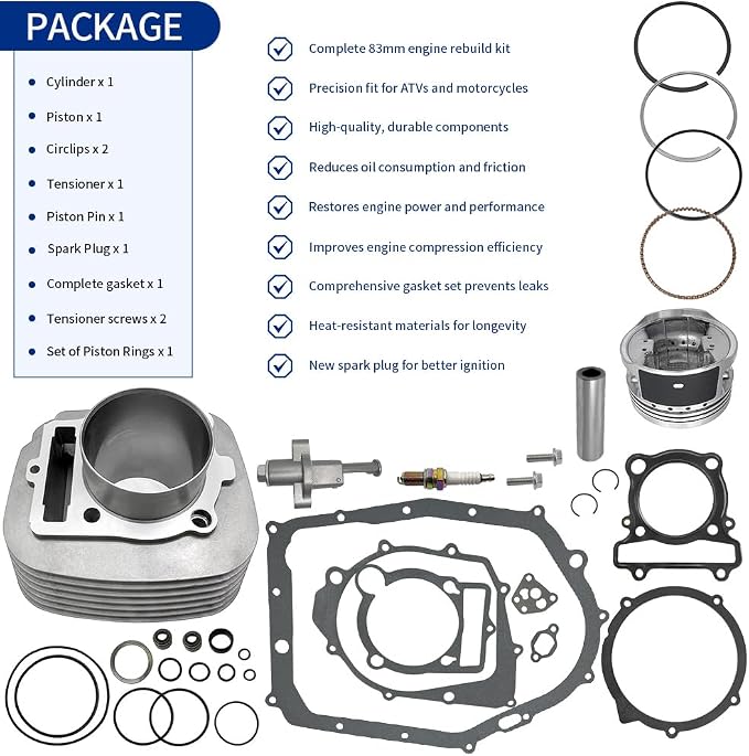 83mm Cylinder Piston Gasket Top End Rebuild Kit for Yamaha Big Bear 350 Warrior 350 Raptor 350 Bruin 350 1987-2013 OEM#4KB-11351-00-00 1UY-11310-03-00 93450-19095-00