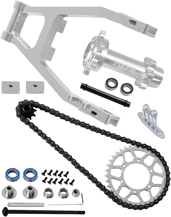 Steel Roller Chain&Rear Swing Arm&Rear Hub Chain Sprocket Gears&Front Sprocket&Chain Guard Protector&Rear Wheel Hub Hex Upgrades for L0Si 1/4 Promoto-MX Motorcycle RTR FXR,Silver