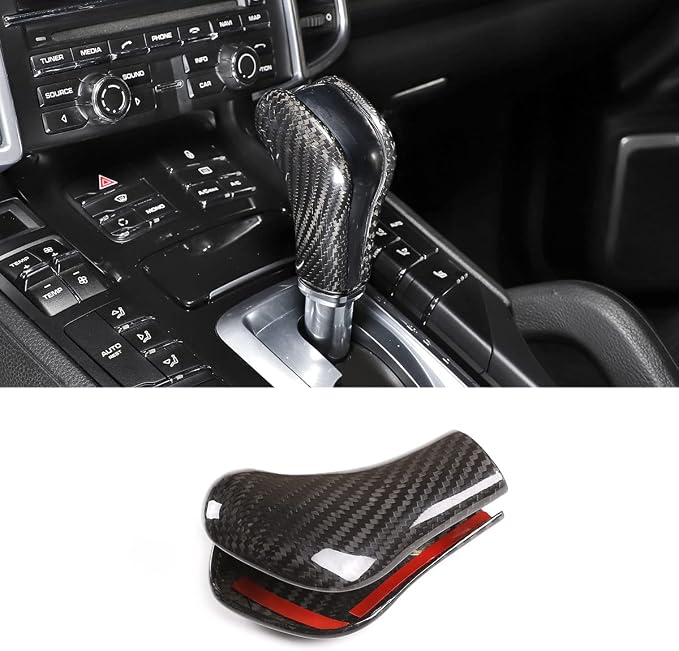 Real Carbon Fiber Source Manufacturer Automotive Interior Accessories Center Console Gear Shift Knob Decorative Protective Cover for Porsche 2011-2017 Cayenne (Black Carbon Fiber)