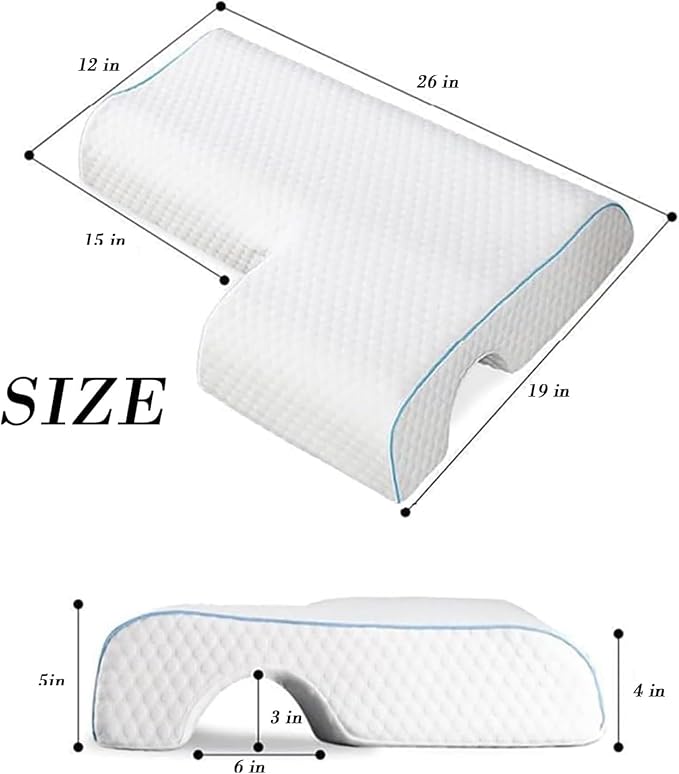 Arched Memory Cuddle Pillow for Adults with Arm Hole - 3D Arched Memory Foam Core, Slow Rebound Pillow for Back/Neck Pain Relief, with Pillowcase (R)