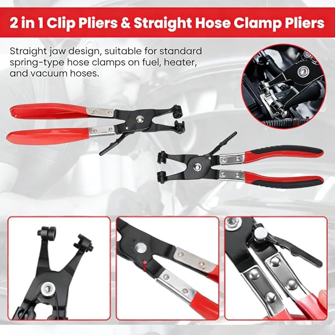 Automotive Electrical Disconnect Pliers Kit 5pc Fuel Line Tool Set Hose Clamp 60° Angled Connector Separator Trim Clip Removal Tools Plug Release & Wire Terminal Remover for Auto Repair