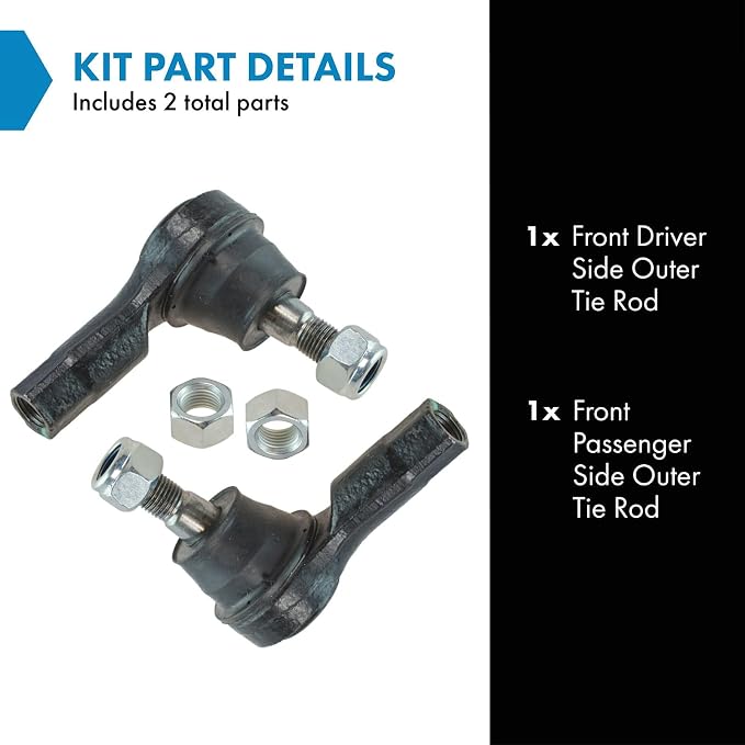 TRQ Front Outer Tie Rod Set 2 Piece Compatible with 1994-1997 Ford Aspire 2001-2005 Kia Rio