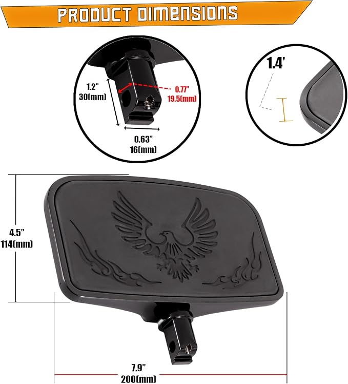 Kinglemc Front Rear Rider Passenger Floorboard FootPeg for Victory/Indian (Eagle, Black)