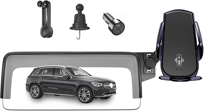 Car Phone Mount for 2023-2026 Mercedes Benz GLC / 2022-2026 C-Class, Smart Auto-Clamping on 12.3" Instrument Cluster Screen, 15W Wireless Fast Charging, 360° Adjustable, Without Blocking Airflow