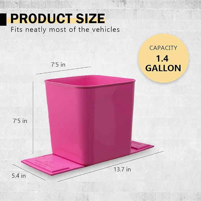 Pink Car Trash Can plus Trash bag bundle – Leakproof, w/Stability Flap, Anti-Slip Base, Portable + 3 Extra Trash Bag Roll (60pcs Total) – Black, Large – For Cars, SUV, & Trucks