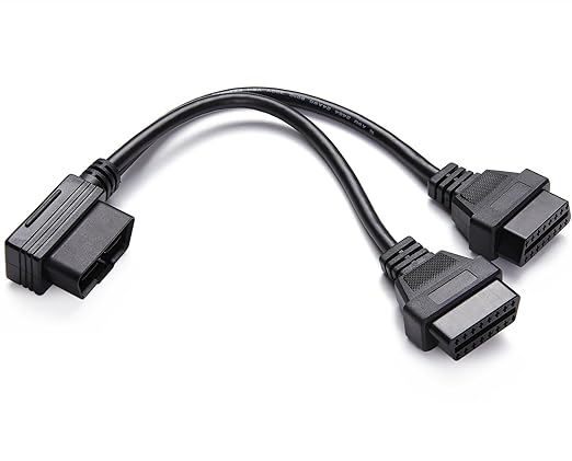 Right Angle OBD2 Splitter Y Cable, bbfly-B20 OBDII 1 Male Splitter to 2 Female Extension Cable 1FT 30CM (1PACK)