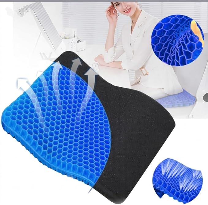 Gel Seat Cushion – Ergonomic Comfort for Office, Car, Travel & Pregnancy | Back Pain, Coccyx, Supports Spine, Breathable & Cooling for Summer | Designed for Chairs & Long Sitting