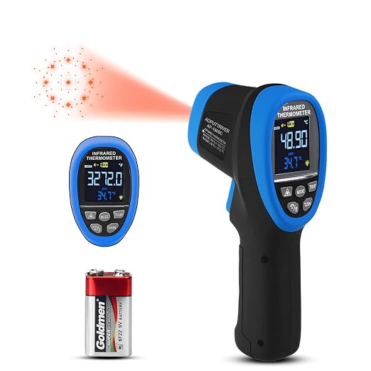 -58~3272°F High Temp Thermometer Pyrometer,Industrial Laser Thermometer Gun 50:1 with Flashlight,LCD Color Screen/Max/Min/AVG,High Heat Thermometer for Engine, Kiln, Forging