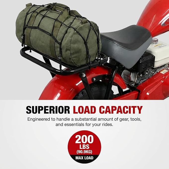 Heavy-Duty Rear Rack for Massimo Baja MB200 Warrior WR65, Mini Baja, Baja Heat, Baja Carbon 6.5 196cc HT65, MB165, 200lbs Load Capacity, Durable Design, Extended Axle & Installation Kit