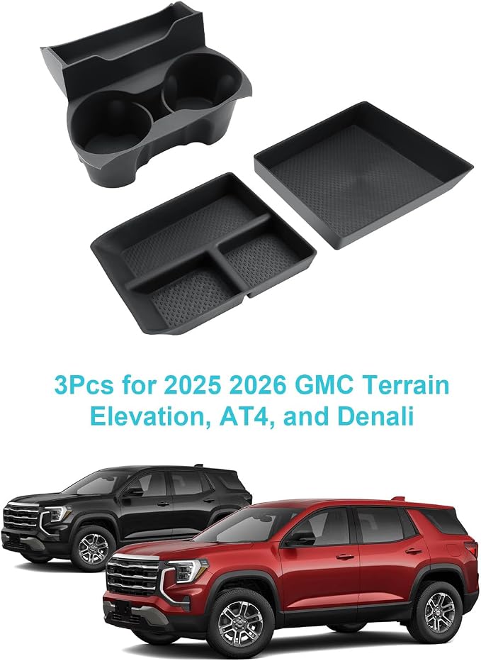 CDEFG 3Pcs for 2025 2026 GMC Terrain Center Console Organizer for 2025 2026 GMC Terrain Accessories Lower Console Organizer Storage Box & Cup Holder