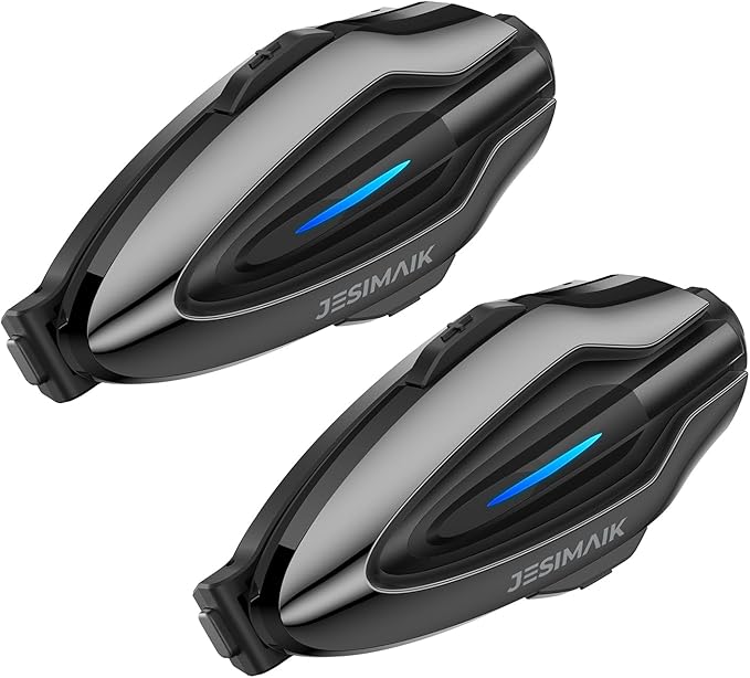 JESIMAIK Motorcycle Helmet Bluetooth Headset, Magnet Helmet Communication System, 10 Riders Mesh Motorcycle Intercom, Multitasking Audio, Music Sharing, Universal Pairing, FM Radio, Black, (2Pack)