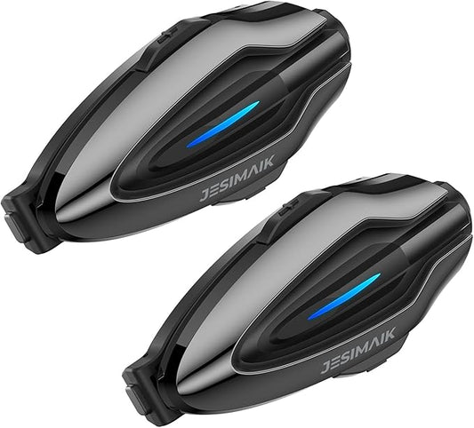 JESIMAIK Motorcycle Helmet Bluetooth Headset, Magnet Helmet Communication System, 10 Riders Mesh Motorcycle Intercom, Multitasking Audio, Music Sharing, Universal Pairing, FM Radio, Black, (2Pack)