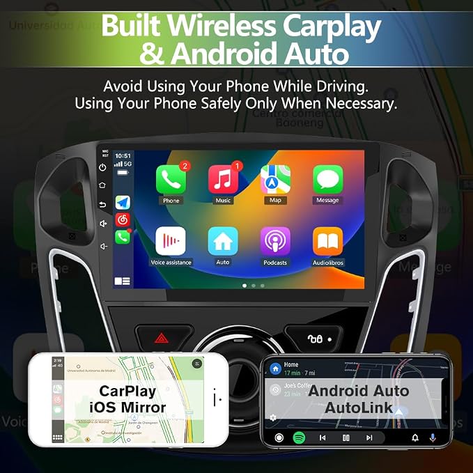 Car Radio for Ford Focus 2012-2017, 9 inch Touch Screen Android 15 Stereo with Bluetooth GPS Wireless CarPlay Andriod Auto [2GB+64GB]