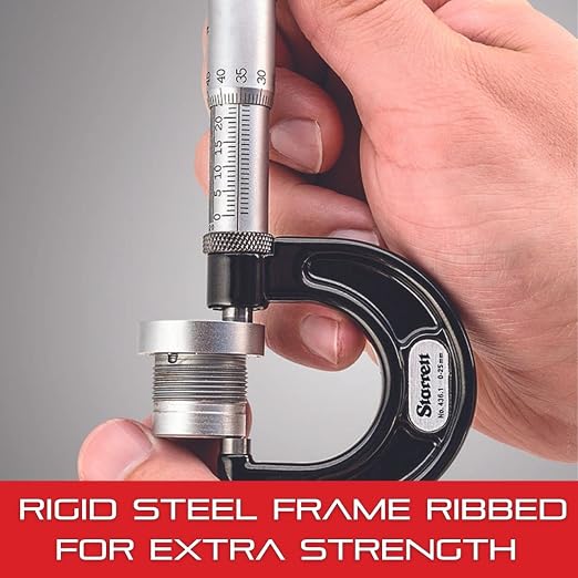 Starrett Outside Micrometer with Ratchet Stop, Lock Nut, and Carbide Faces - Quick and Easy Adjustment, 3-4" Range, .0001" Graduations - T436.1XRL-4 W/SLC