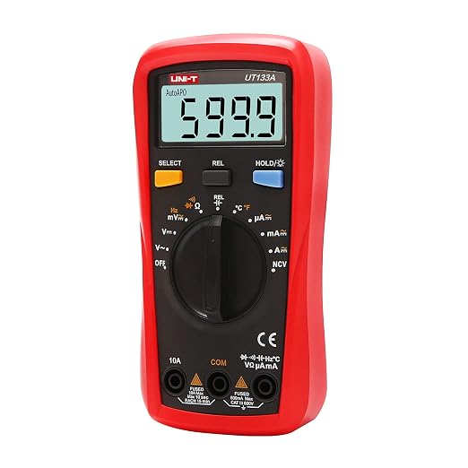 UNI-T Digital Multimeter Tester UT133A, AC DC Voltage Current Dmm Multimeter 6000 Counts Auto Ranging NCV Measures Volt Amp Ohm Capacitance Frequency Temperature, Continuity Diode Test, Palm Size
