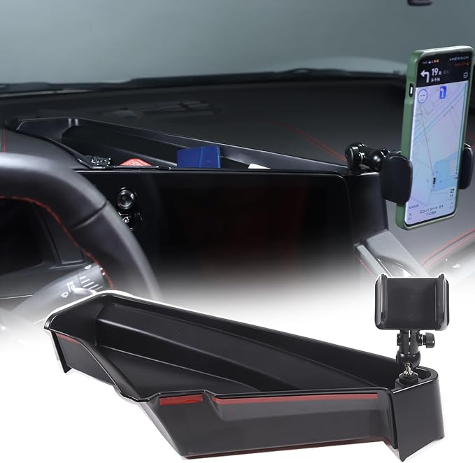 Sekhyna Navigation Screen Back Storage Box Compatible Chevrolet Corvette C8 2020-2025,Dash Organizer Tray,Center Console Phone Insert Auxiliary Storage Tray Interior Accessories (with Phone Mount A)