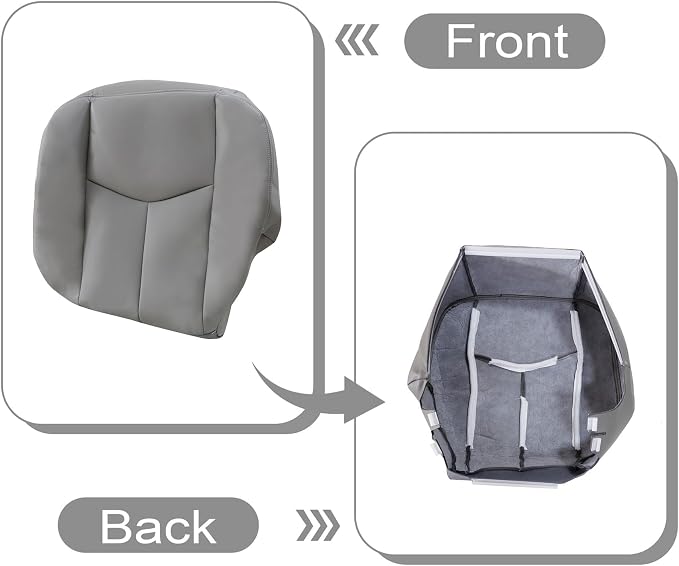 4PCS Driver & Passenger Bottom & Top Lean Back Leather Seat Covers Light Gray #922 or 92i Compatible with Chevy Silverado Suburban Avalanche GMC Sierra Tahoe Yukon 2003 2004 2005 2006