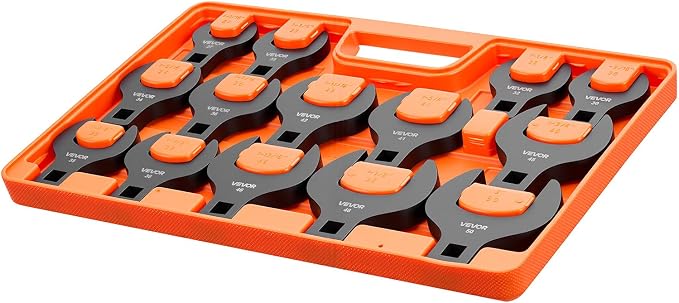 VEVOR Crowfoot Wrench Set, 1/2" Drive, 14-Piece Metric 27 to 50 mm Crows Foot Wrenches, with Storage Tray, Dual Size Markings on Tools and Tray, for Auto Maintenance or Repairs