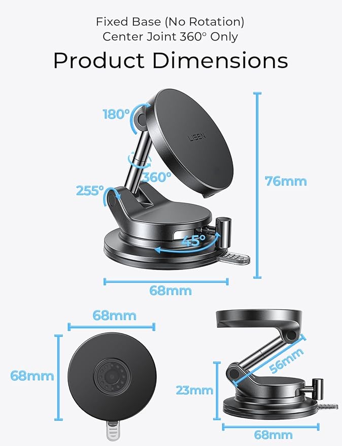 LISEN 15W Magsafe Car Mount Charger, Magnetic Wireless Car Charger, Suction Phone Mount, Vacuum Magnetic Phone Holder for Car Charger for iPhone 17 Pro Max 16 15 14 13 12, Samsung S26/S25,Pixel 10 Pro