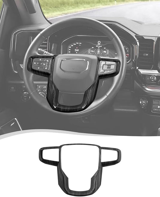 Voodonala Black Wood Grain Steering Wheel Panel Trim Cover fit for GMC-Sierra 1500 2019-2025 & GMC-Sierra 2500HD/3500HD 2020-2024, for GMC-Yukon 2021-2024