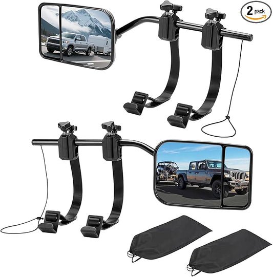 Clip-On Mirror Extenders for Towing, Shatterproof Dual View Convex Tow Mirrors, 360° Adjustable Universal Side Mirror Extensions for Truck, SUV, RV & Trailer, 2-Pack