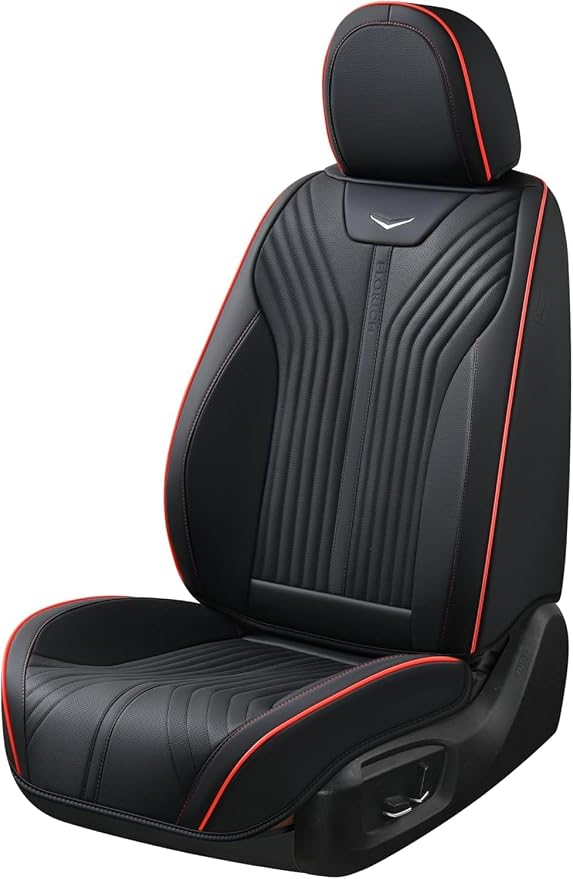 FLORICH Automotive Seat Covers Front Seats Leather Car Seat Cover Waterproof Breathable Car Seat Cushion Protector Universal Fit for Most Cars Trucks SUV, Black&Red Line