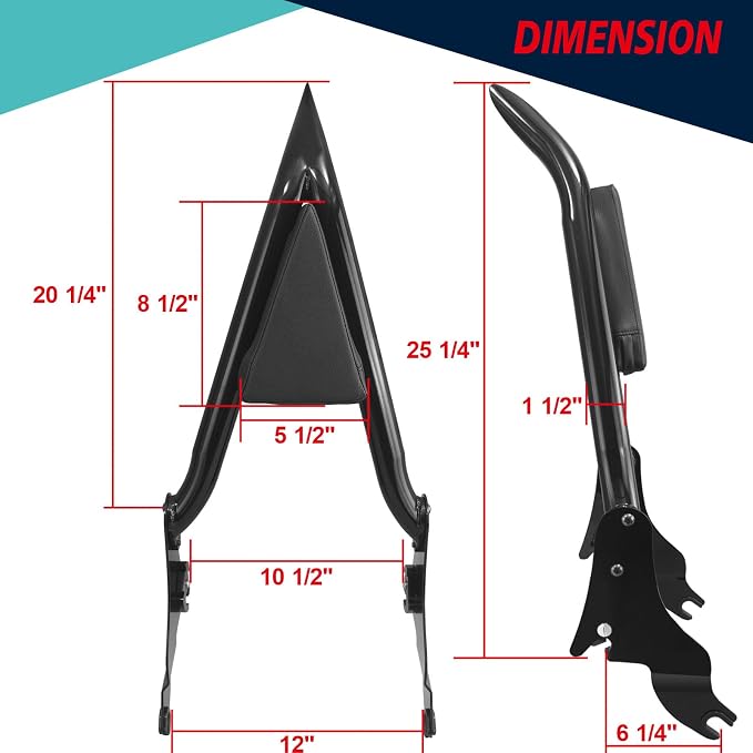 YHMOTO Detachable Passenger Backrest Sissy Bar for Harley Touring Road King Road Glide Street Glide Electra Glide CVO 2009-2026