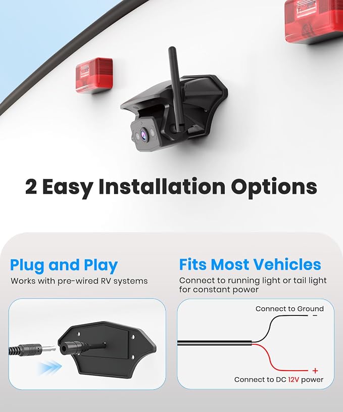 AUTO-VOX Wireless RV Backup Camera: 30-Min Plug and Play Install, 7.2" 1080P Full Screen for Stable Live View, Clear IR Night Vision & DVR Recording Back up Camera for RV Trailer Camper Motorhome