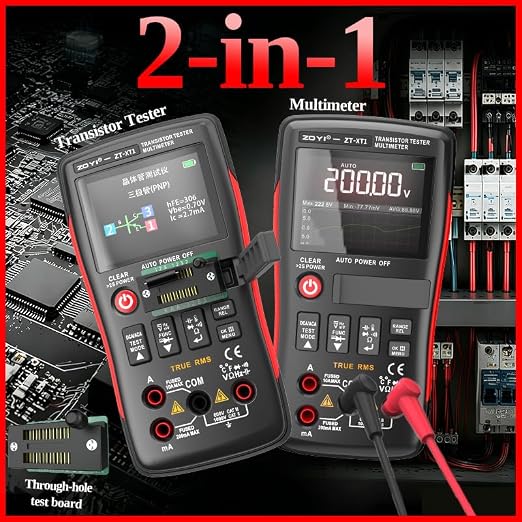 ZOTEK-XT1 2 in 1 Transistor Tester Multimeter, 25000-count Multimeter, Current, Voltage and Resistance Tester, Mosfet Transistor Capacitor SMD Electronic Component Tester, SCR PNP NPN ESR Meter