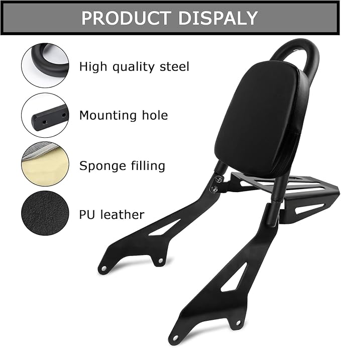 Motorcycle Backrest Sissy Bar with Luggage Rack - PSLER Passenger Backrest with Shelf Carrier for Star XVS950 Bolt XV950 R-spec 13-23
