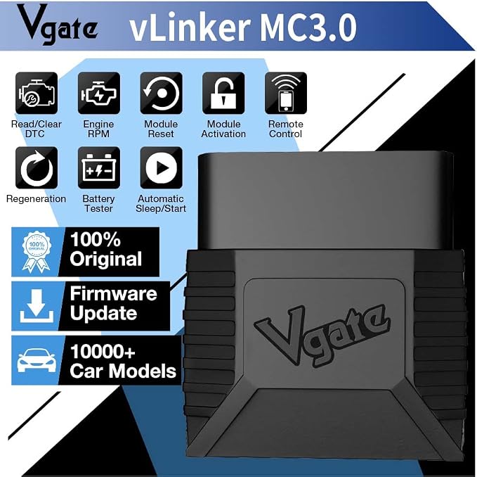 Vgate vLinker MC Bluetooth 3.0 OBD2 Scanner Code Reader Diagnostic Scan Tool for Android & Windows, Black