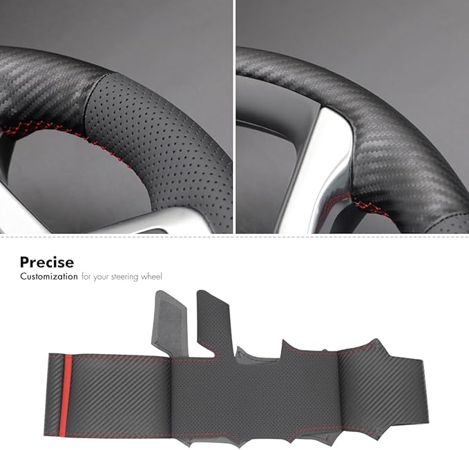 MEWANT Steering Wheel Cover for Chevy Silverado 1500 2019-2024/2500 3500 2020-2024/Blazer 2019-2024/Suburban Tahoe 2021-2024 Carbon Fiber Hand-Stitched Steering Wheel Wrap