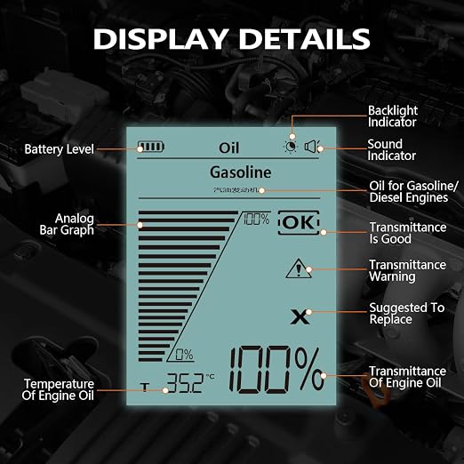 Engine Oil Tester AS503 Gasoline & Diesel Engine Oil Quality Tester Kit Professional Engine Oil Diagnostic Tool for Test Transmittance and Temperature with High-Precision,31.5 inch Flexible Probe