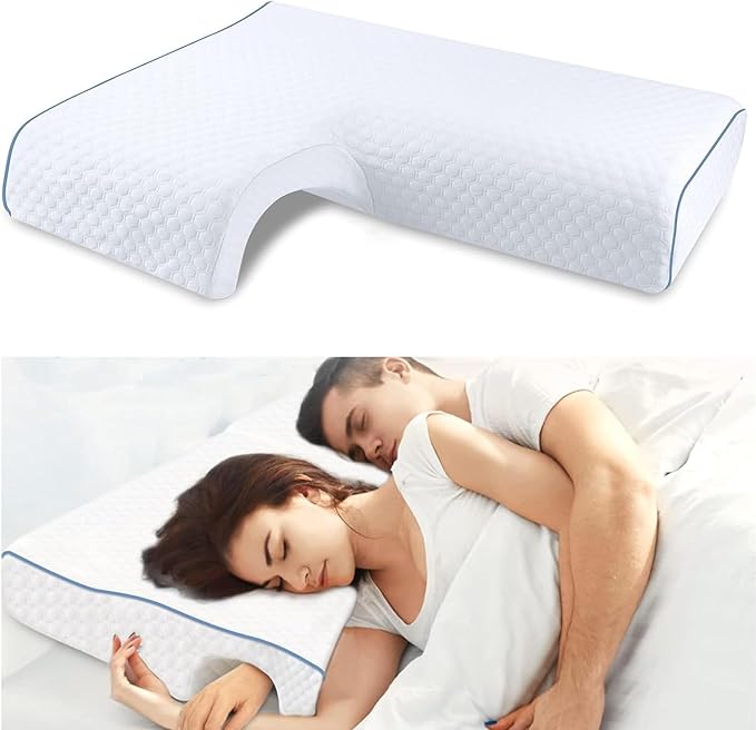 Arched Memory Cuddle Pillow for Adults with Arm Hole - 3D Arched Memory Foam Core, Slow Rebound Pillow for Back/Neck Pain Relief, with Pillowcase (R)