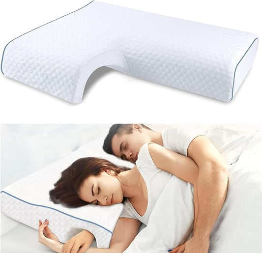 Arched Memory Cuddle Pillow for Adults with Arm Hole - 3D Arched Memory Foam Core, Slow Rebound Pillow for Back/Neck Pain Relief, with Pillowcase (R)