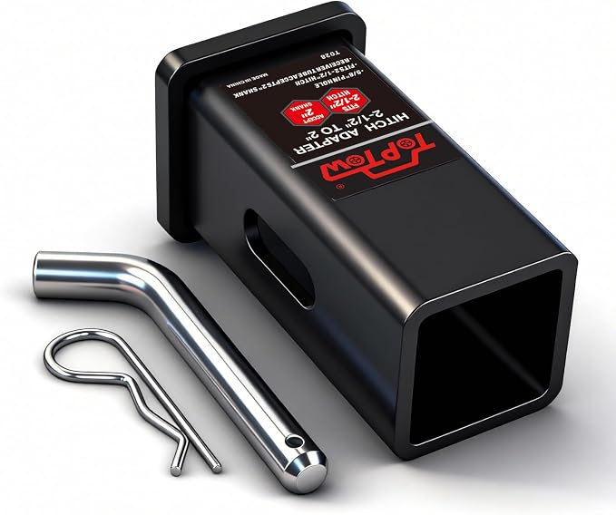 TOPTOW 64028S Trailer Hitch Adapter 2-1/2" to 2" Hitch Reducer Sleeve Carbon Steel, Upgraded, 5/8 inch Pin & Clip Included