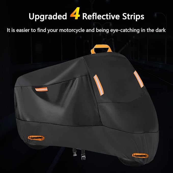 Seceles 300D Motorcycle Cover Waterproof Outdoor, All Season Protection Motorcycle Tarp Fit for Honda VTX 1300 C Fat Bob Kawasaki Vulcan 900 Kawasaki KLR 650 (3XL: 96" x 37" x 50")