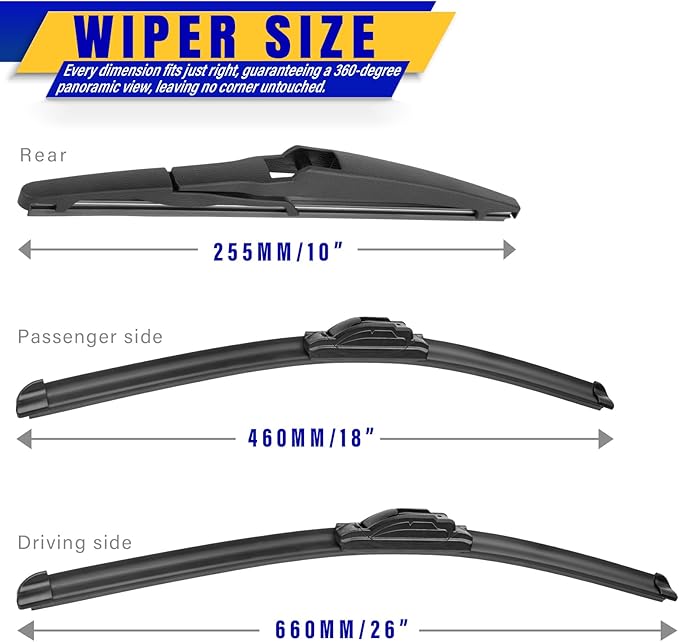 3 wipers Replacement for 2020-2022 2023 2024 Toyota highlander, Windshield Wiper Blades Original Equipment Replacement - 26"/18"/10" (Set of 3) U/J HOOK