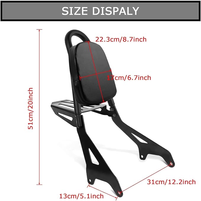 Motorcycle Backrest Sissy Bar with Luggage Rack - PSLER Passenger Backrest with Shelf Carrier for Star XVS950 Bolt XV950 R-spec 13-23