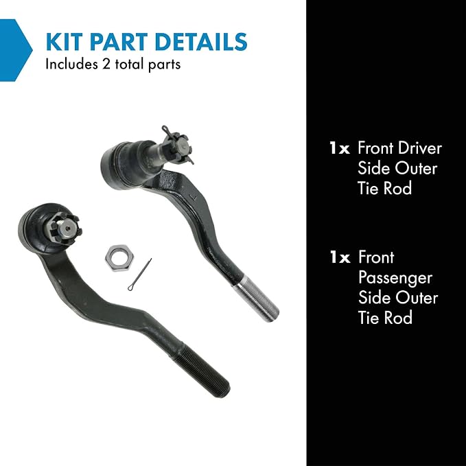 TRQ Outer Driver and Passenger Side Tie Rod Set 2 Piece Compatible with 1995-2004 Toyota Tacoma 4WD, 1998-2004 Toyota Tacoma Pre Runner RWD